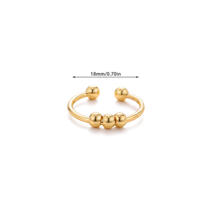 Foreign Trade Cross-Border Hot-Selling Spiral Bead Anxiety Relief Open Ring 18K Gold Simple Unisex Rotating Bead Ring Jewelry