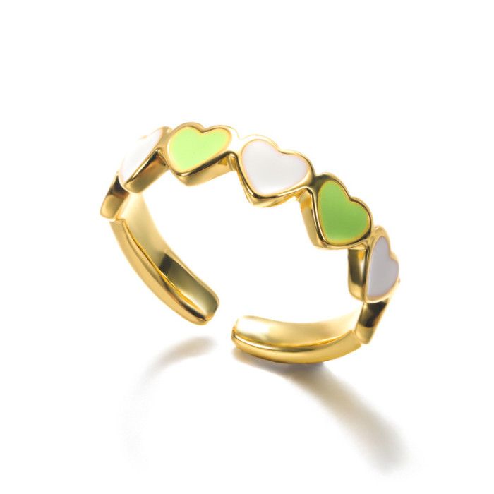 INS Style Simple Copper Plated 18K Gold Oil Drop Heart Open Ring for Women Adjustable Cross-Border Heart-Shaped Jewelry