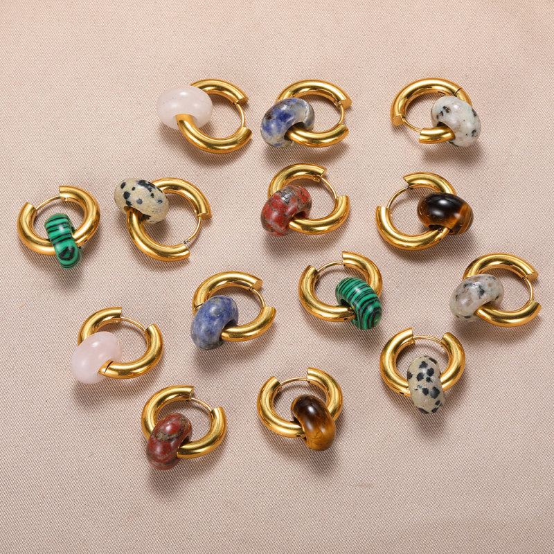 European and American French Style Vintage Donut Natural Stone Earrings Hoop Niche Design High-end Feel Ear Jewelry