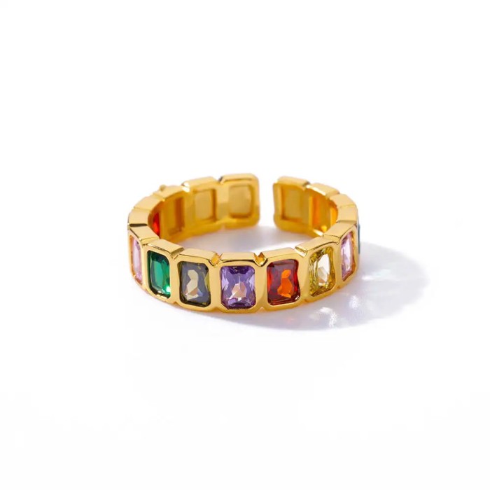 Cross-border New Geometric Colorful Zircon Ring Gold Women's Personality Simple High-end Ring Wholesale