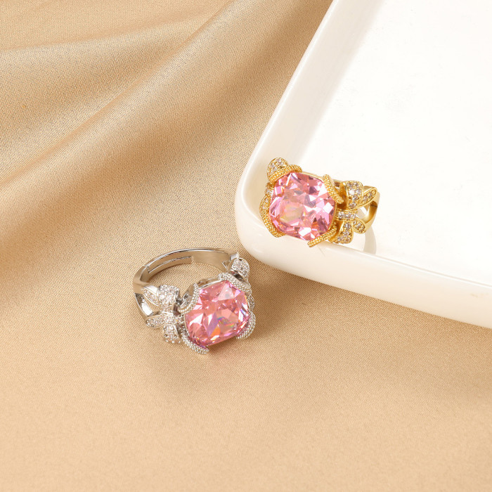 Amazon New Zircon Flower Ring Women's Geometric Open Ring Fashion Light Luxury Ring Manufacturer Wholesale