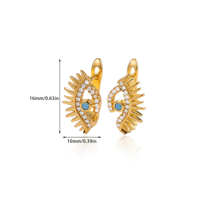 New Copper Gold Plated Devil's Eye Earrings for Women High-End Fashion Zircon Stud Earrings High-End Earrings, 24K Go...