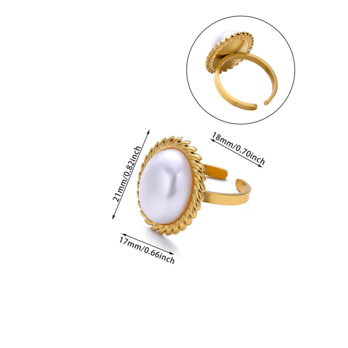 INS Exaggerated Metal Style Wrinkled Imitation Pearl Ring Personality Sweet Cool Line Ring Open Ring