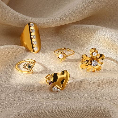 European and American Style Cross-Border Fashion Exaggerated Large Flower Ring Personality Heart-Shaped Trendy Pearl Stamen Women's Ring