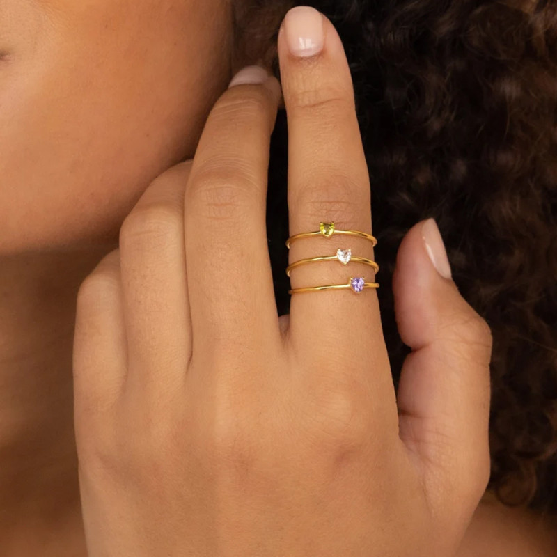 Cross-Border New December Series Ring Colorful Stacking Zircon Heart-Shaped Ring Women's Birthstone Ring