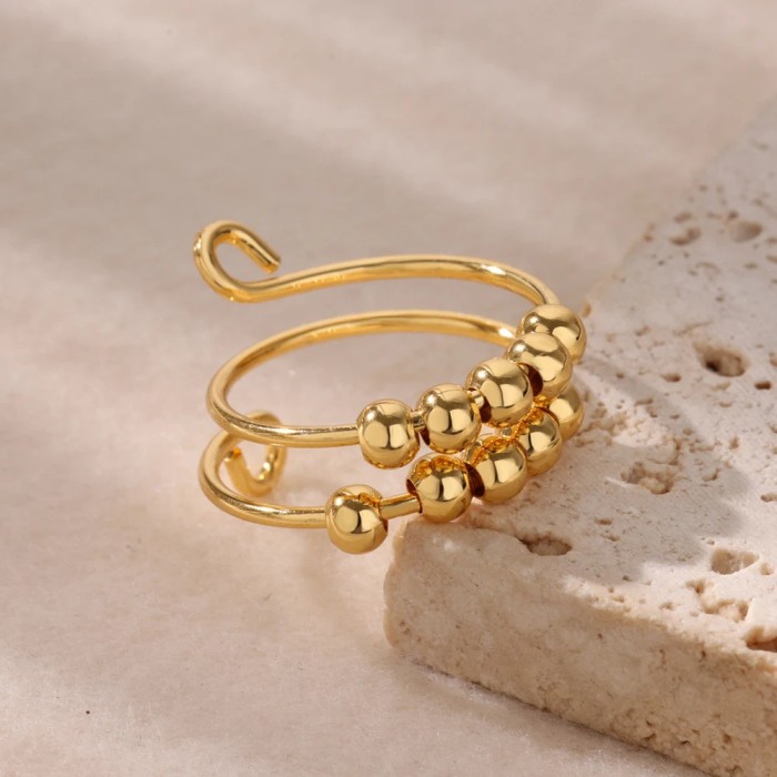 Amazon Hot-Selling Gold-Plated Stress Relief Anti-Anxiety Copper Bead Rotating Ring Open Bead Ring