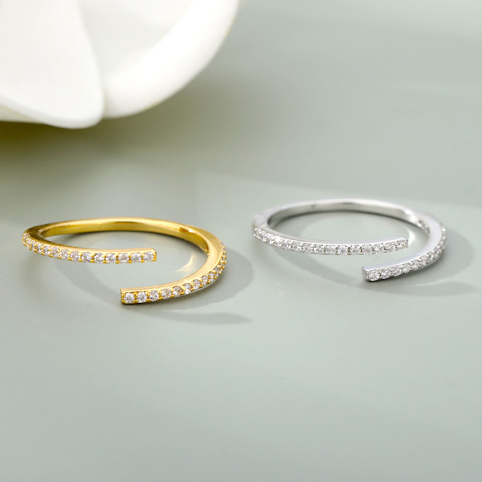 Minimalist Cool Style Micro Inlaid Zirconia Open Adjustable Ring for Women 18k Copper Gold Plated Cross-Border In Stock
