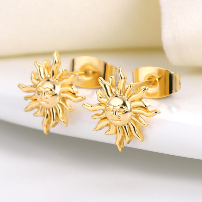 Wish Cross-Border European and American New Fashion Creative Sun Star Personality Smiley Face Earrings Sun Earrings In Stock Wholesale