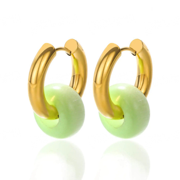 European and American French Style Vintage Donut Natural Stone Earrings Hoop Niche Design High-end Feel Ear Jewelry