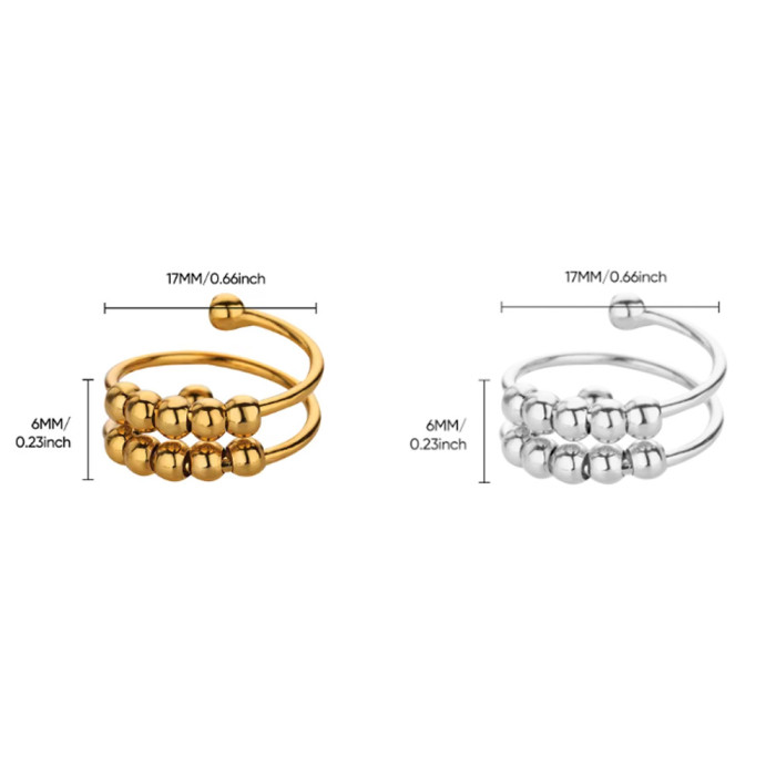 Amazon Hot-Selling Gold-Plated Stress Relief Anti-Anxiety Copper Bead Rotating Ring Open Bead Ring