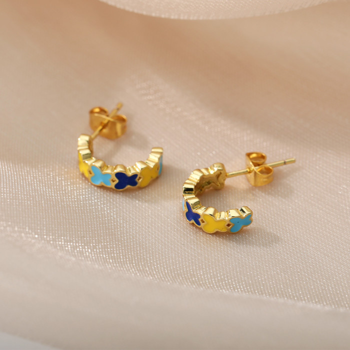 New Style Personalized Colorful Oil Drop C-Shaped Heart-Shaped Earrings Candy Color Half Circle Butterfly Earrings Je...
