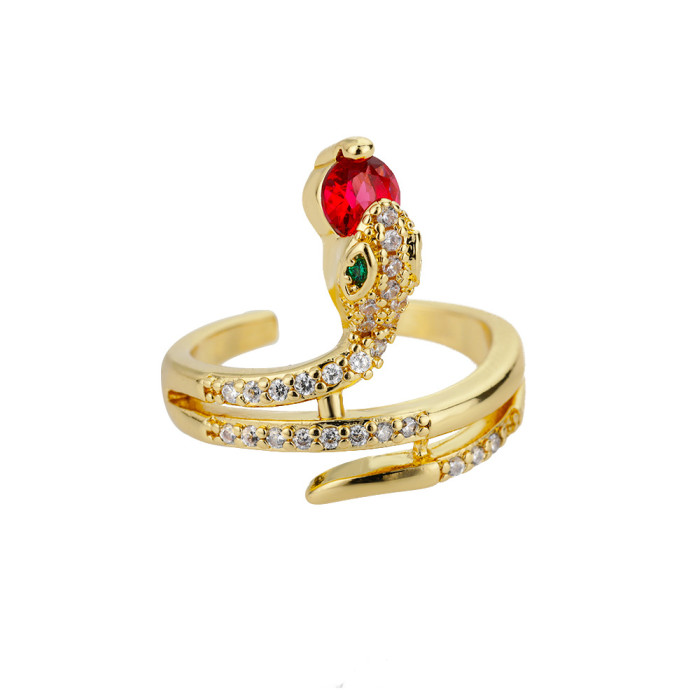 European and American Minimalist Style 18K Gold Snake Ring Light Luxury Temperament Adjustable Ring Micro Pave Zircon Snake Ring