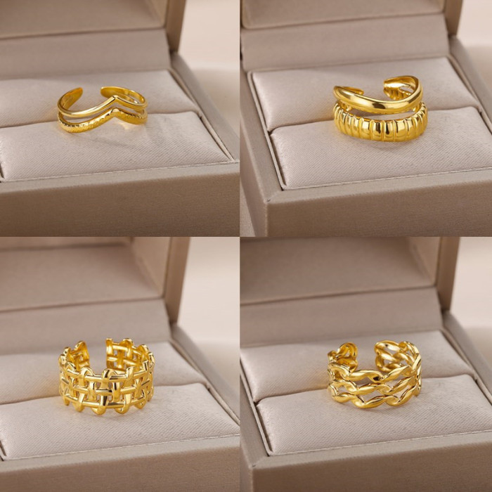 Fashion Punk Braided Ring for Men and Women 18K Gold Plated Geometric Double Layer Open Ring Hollow Ring in Stock