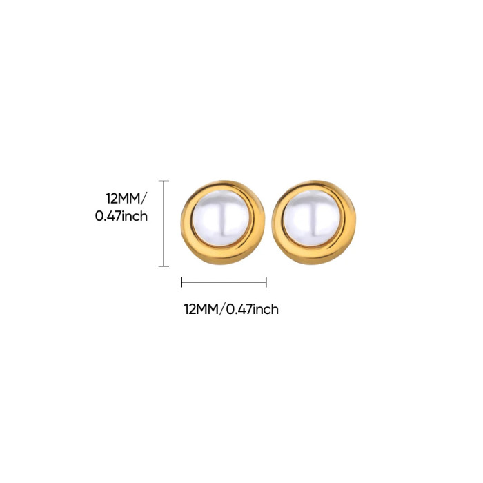 Amazon Cross-Border New Square Zircon Imitation Pearl Round Earrings 18K Gold Plated Stainless Steel Fashion Women's Earrings