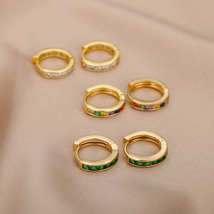 Korean Style Earrings for Women, Minimalist Geometric Colorful Zircon Hoop Earrings, Light Luxury Zircon High-end Earrings, Wholesale Ear Jewelry