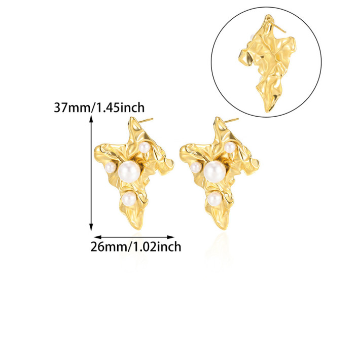 Amazon New Flower Star Earrings for Women Heart-shaped Pearl Earrings Gold-plated Versatile Simple Elegant Earrings Wholesale