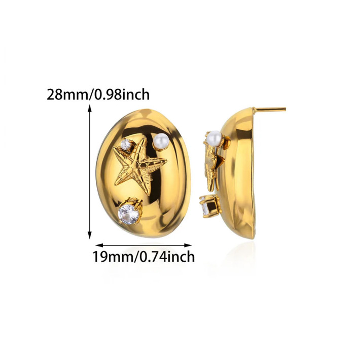 Cross-Border New Ocean Style Conch Shell Stainless Steel Earrings Niche Beach Vacation Starfish Shell Stud Earrings Wholesale