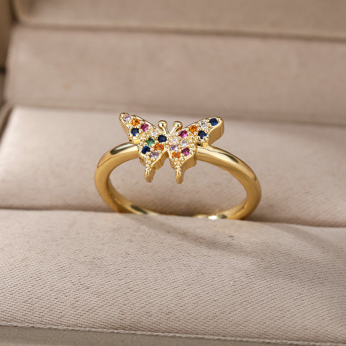 INS Retro Butterfly Open Ring for Women Gentle Super Fairy Sweet Butterfly Zircon Wing Adjustable Ring Wholesale