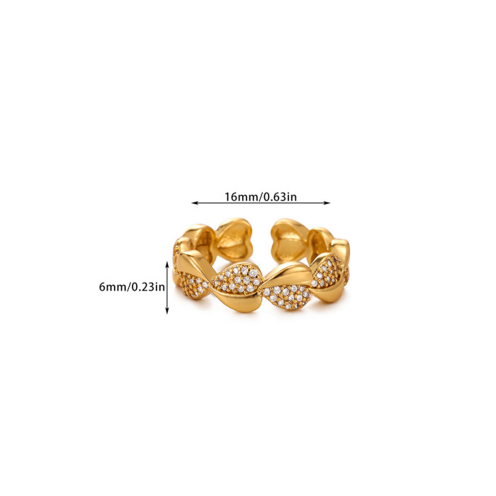 Amazon New Colorful Zircon Heart-Shaped Geometric Ring Copper Plated 18K Gold Simple Luxury Open Ring Manufacturer