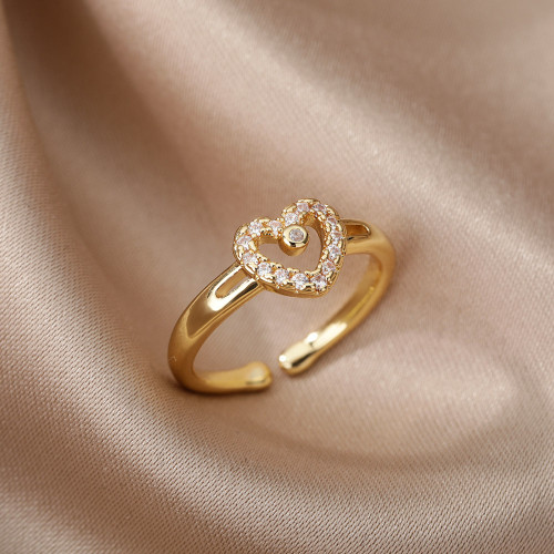 Cross-Border Source INS Same Style Heart-Shaped Ring Simple Love 18k Gold-Plated Ring for Women Open Design Adjustable
