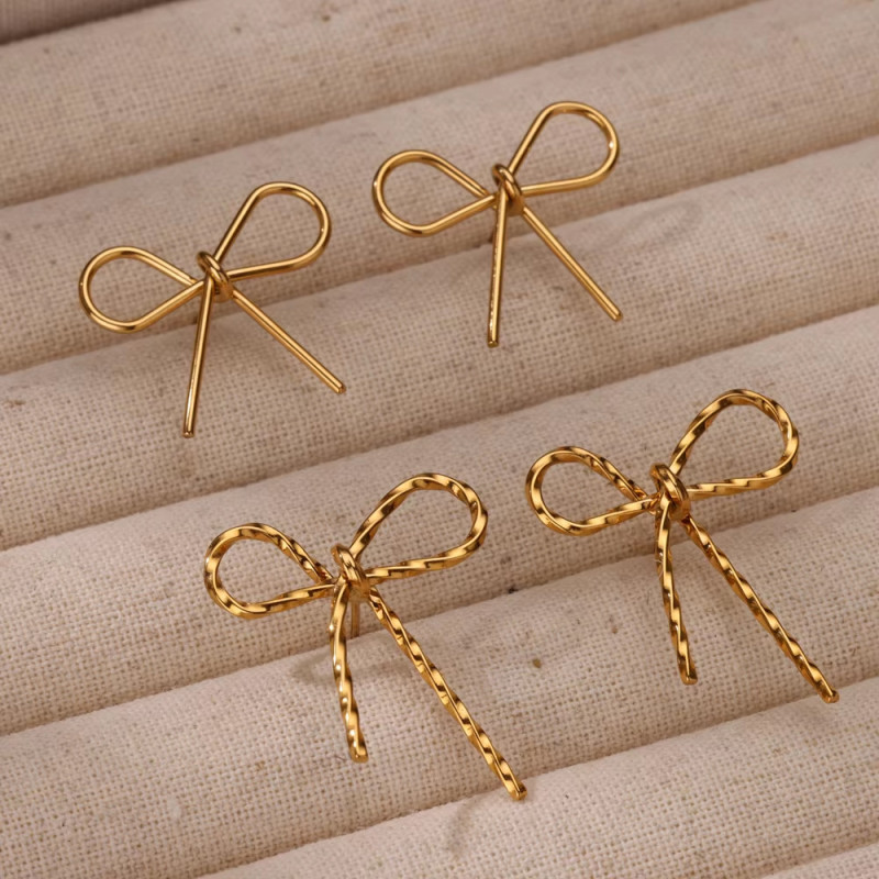 Amazon New Stainless Steel Bowknot Earrings Cross-Border European and American Style Women's Threaded Metal Stud Earrings Wholesale