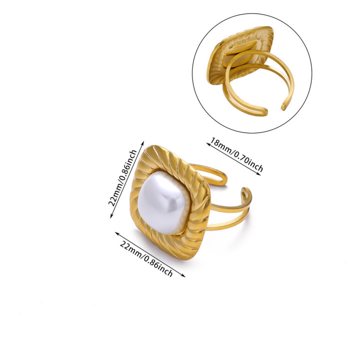 INS Exaggerated Metal Style Wrinkled Imitation Pearl Ring Personality Sweet Cool Line Ring Open Ring