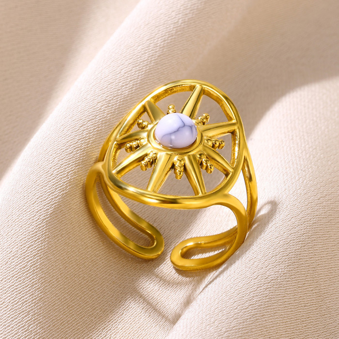 Cross-Border New Simple Turquoise Inlaid Ring Vintage Personality Open Index Finger Ring for Women One Piece Dropshipping