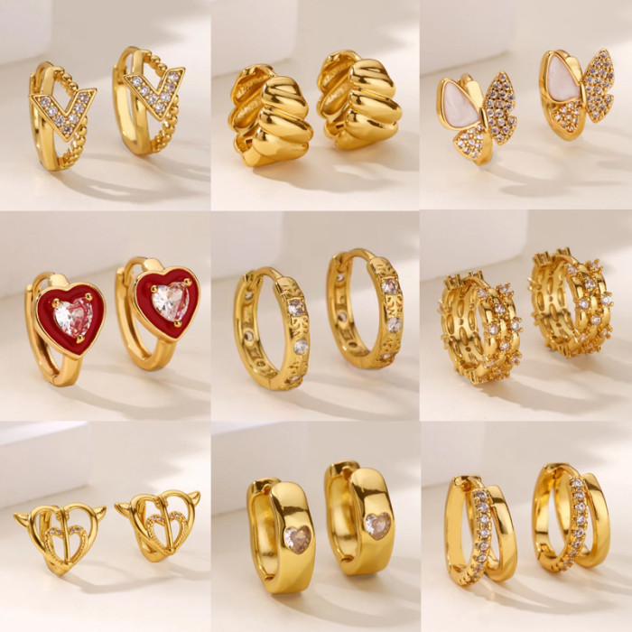 European and American Hot-Selling New Zircon Hoop Earrings for Women Heart-Shaped Earrings Light Luxury Elegant Jewelry Manufacturer One Piece Wholesale