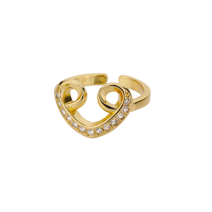 Cross-Border New Geometric Heart-Shaped Zircon Open Ring for Women, Niche Design Index Finger Ring, Internet Celebrity Light Luxury Fashion Jewelry