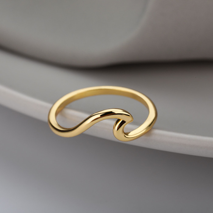 Cross-Border Hot Sale Amazon Wish Wave Simple Ocean Wave Ring Women's Wave Spray Shape Tail Ring In Stock