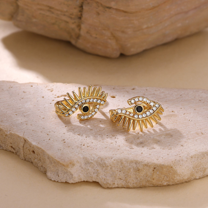 New Copper Gold Plated Devil's Eye Earrings for Women High-End Fashion Zircon Stud Earrings High-End Earrings, 24K Go...