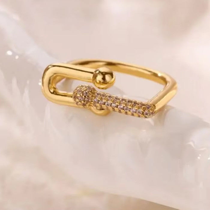 European and American New Style Copper Gold-Plated Geometric Ring Women's Belt Shape Open Ring Light Luxury Manufacturer Dropshipping