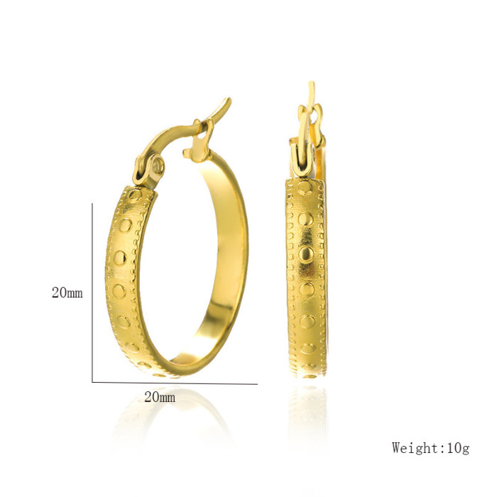 French Style Versatile Elegant Stainless Steel Earrings Fashion Simple Diagonal Stripe Round Hoop Earrings Ins Style...