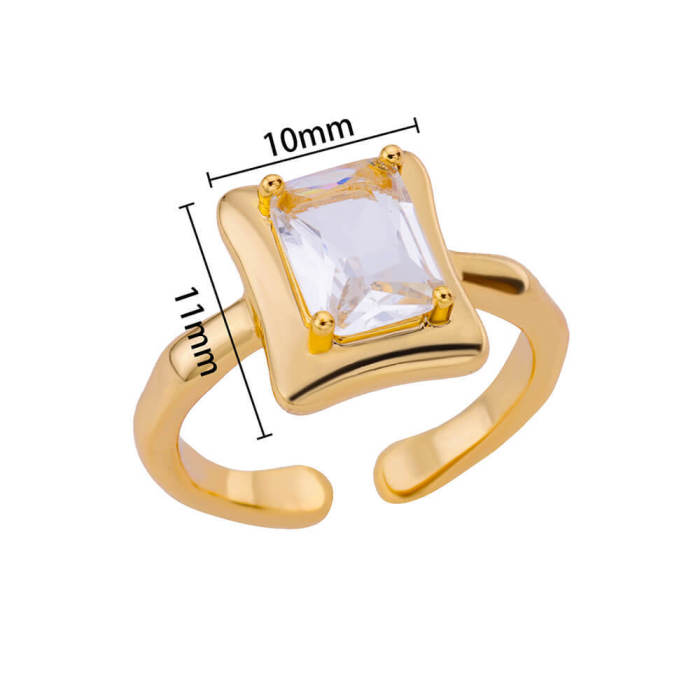 Ins Style New Ring Fashion Personality Heart-shaped Ring Light Luxury Jewelry Square Colorful Zircon Open Ring