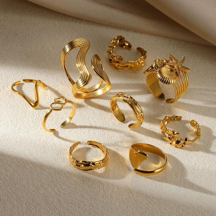European and American Fashion Personality Design Snake Shape Irregular Curve Geometric Arc Non-Fading Open Ring New Wholesale
