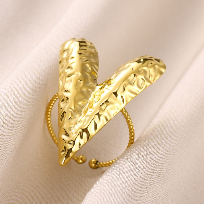 Cross-Border Simple Heart-Shaped Ring Geometric Love Ring European and American Style Love Open Ring Exaggerated Large Ring