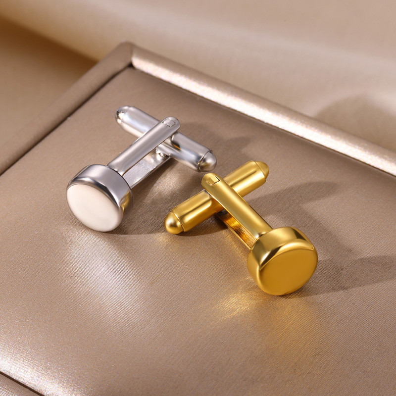 AliExpress Amazon Cross-Border New Round Stainless Steel Mirror Polished Cufflinks Shirt Suit Tie Clip