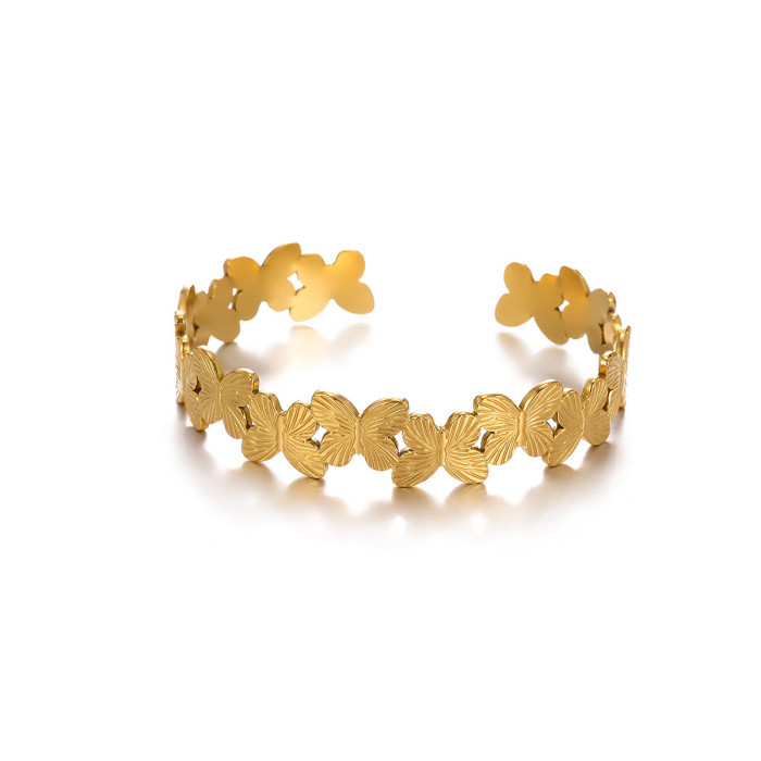 Hot-Selling Stainless Steel Gold Plated Bracelet, Unique Gold Plated Open Vintage French Elegant High-End Titanium St...