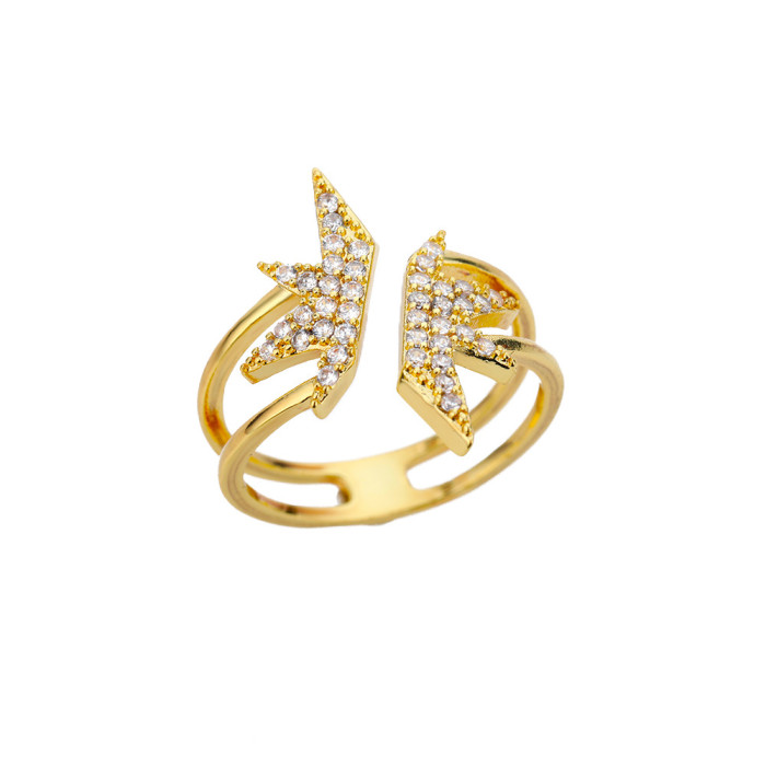 INS Simple New Style Ring Heart-Shaped Zircon Butterfly Ring Geometric Women's Adjustable Open Ring Cross-Border Hand