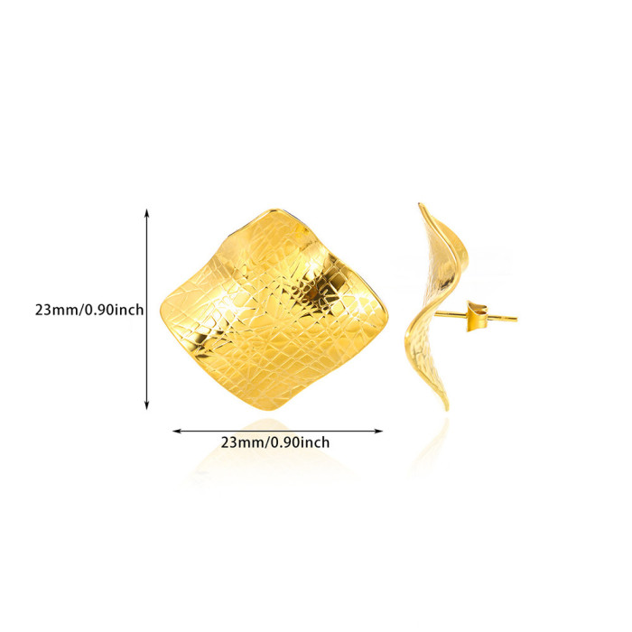 European and American New Fashion Personality Cross Earrings Creative Stainless Steel Gold-Plated Geometric Square Striped Jewelry for Women