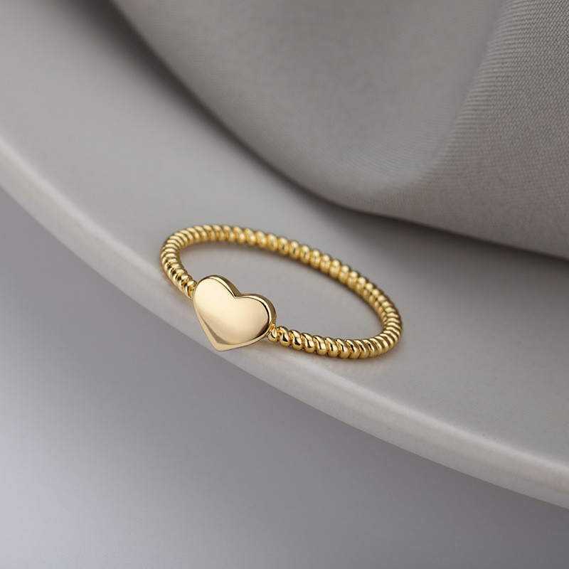 Cross-Border New Heart-Shaped Ring for Women, Love Engagement Jewelry, Threaded 18K Gold-Plated Ring, Peach Heart Ring In Stock