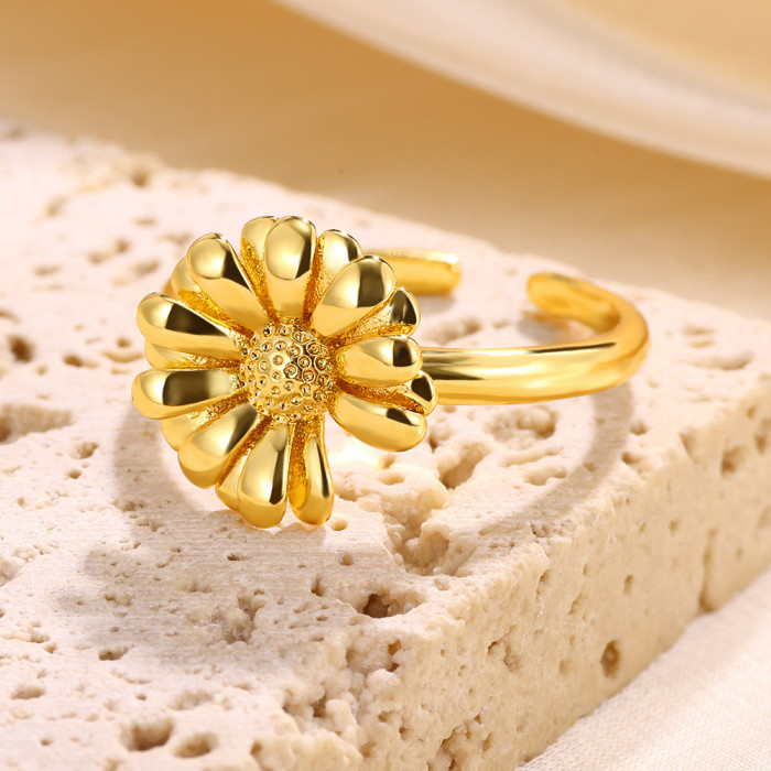 Amazon New Fashion Sunflower Daisy Flower Ring Cross-Border Jewelry Wholesale