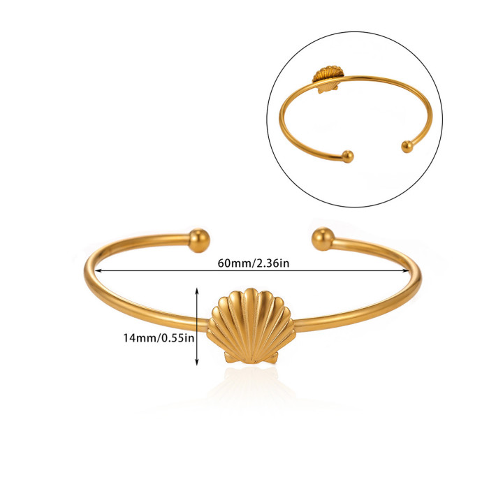 Cross-Border Retro Ocean Style Conch Shell Stainless Steel Bracelet Ring Niche C-Shaped Stacking Jewelry Wholesale