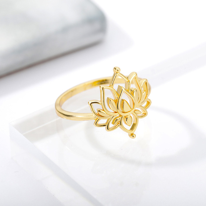 Amazon Lotus Ring Personality Hollow Ring Jewelry Women's Lotus Ring Manufacturer In Stock