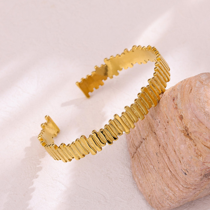 New Style Stone Grid Stainless Steel Gold Plated Bracelet Personality Open Vintage French Bracelet Elegant High-End...