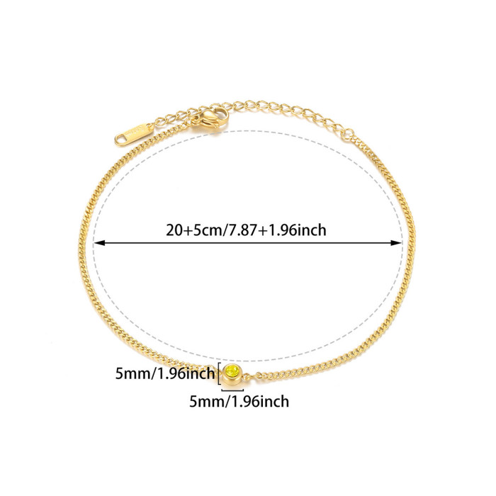 Cross-Border Simple December Birthstone Anklet for Women Stainless Steel Gold-Plated Anklet Colorful Birthstone Anklet