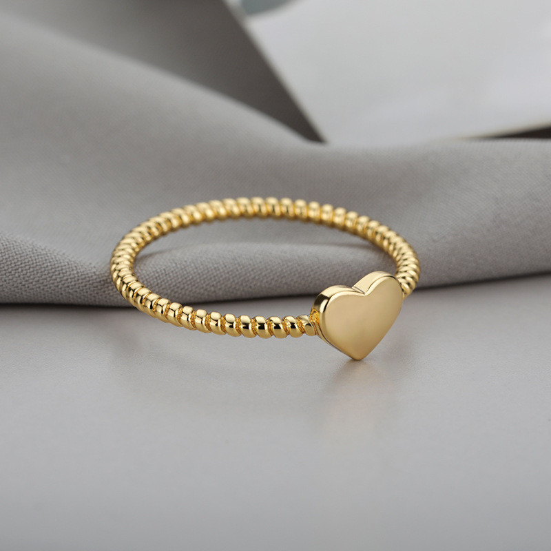 Cross-Border New Heart-Shaped Ring for Women, Love Engagement Jewelry, Threaded 18K Gold-Plated Ring, Peach Heart Ring In Stock