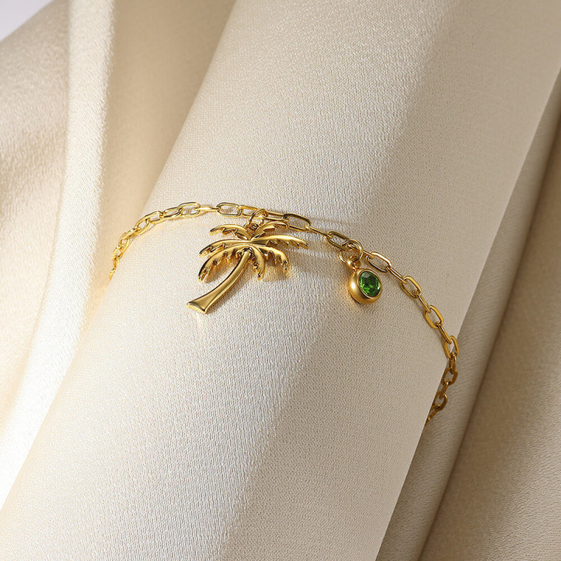 European and American Cross-Border Jewelry Fashionable Tropical Style Coconut Tree Pendant Stainless Steel Women's Anklet Wholesale