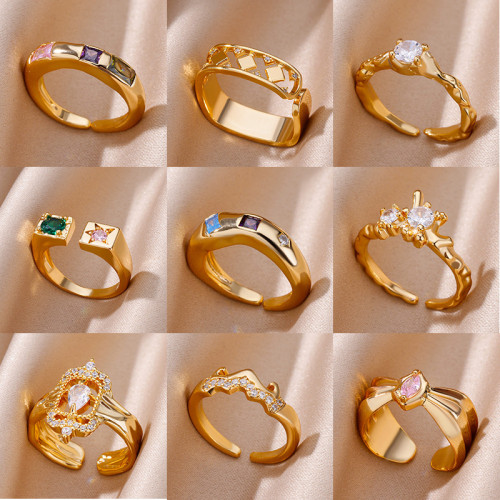 Amazon Simple Fashion Ring Colorful Zircon Ring Light Luxury Hand Jewelry Square Open Ring Women's Personality Hand Jewelry