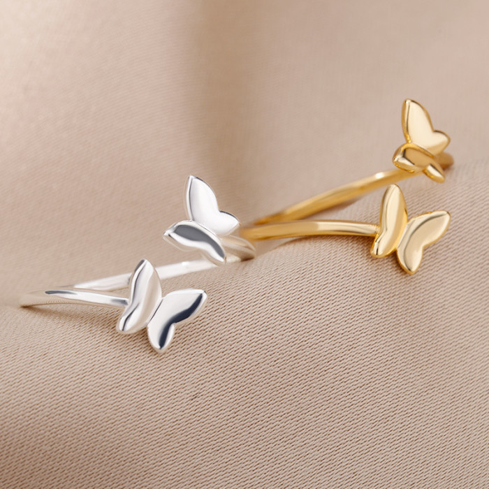 European and American Cross-Border Jewelry Micro-Inlaid Gold Exquisite Mini Butterfly Zircon Adjustable Open Ring Women's Accessories
